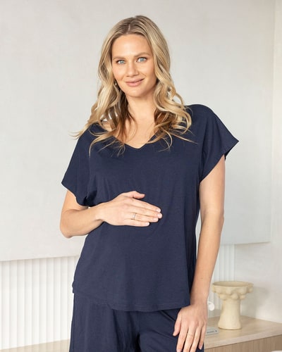 Angel Maternity Maternity Loose Fit Swing Top in Navy