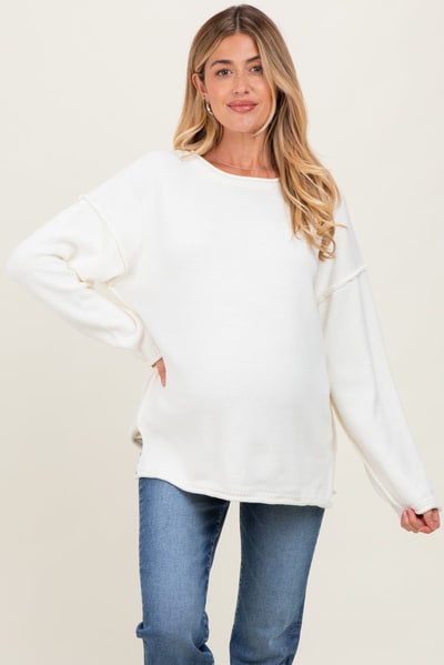 PinkBlush Ivory Oversized Exposed Seam Maternity Sweater