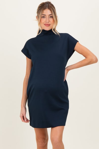 PinkBlush Navy Mock Neck Maternity Mini Dress