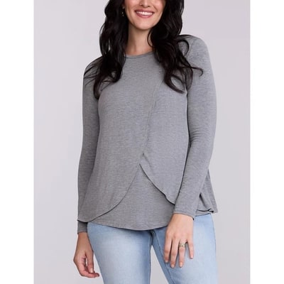 Target Women's Crewneck Long Sleeve Draped Nursing Maternity Tee - Heather Grey - Size: Medium - Motherhood Maternity