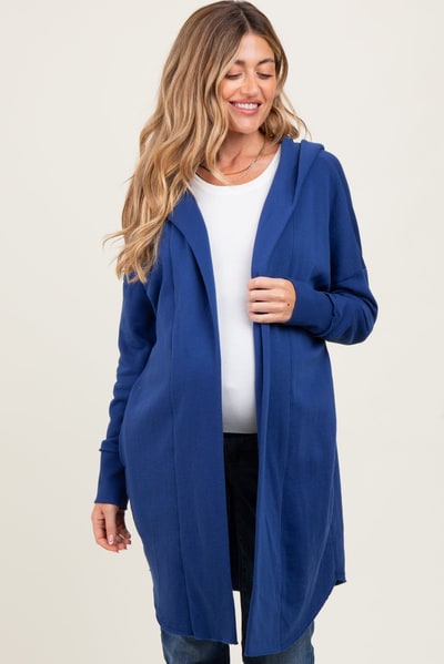 PinkBlush Royal Blue Hooded Long Maternity Cardigan