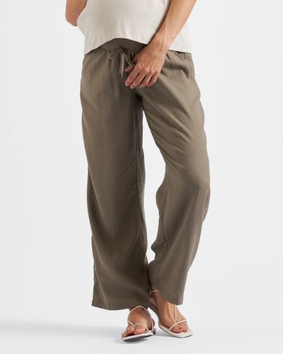 Ripe Maternity Indi Wide Leg Linen Pant Olive