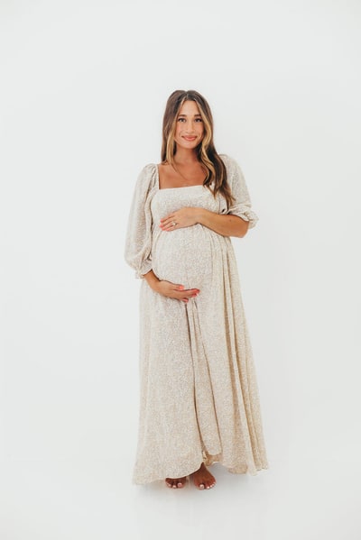 Worth Collective Mona 'Love Story' Maxi Dress in Beige - Bump Friendly and Inclusive Sizing (S-3XL) (Restocking in May)