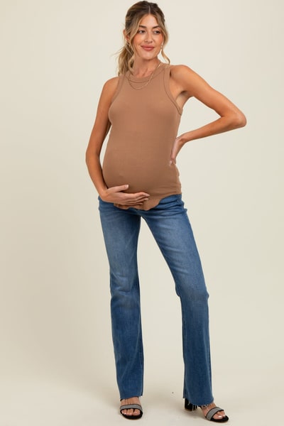 PinkBlush Navy Blue Distressed Raw Hem Maternity Bootcut Jeans