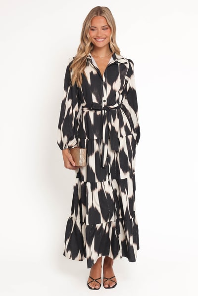 Petal & Pup Lincoln Long Sleeve Maxi Dress - Black Print