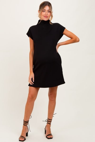 PinkBlush Black Mock Neck Maternity Mini Dress