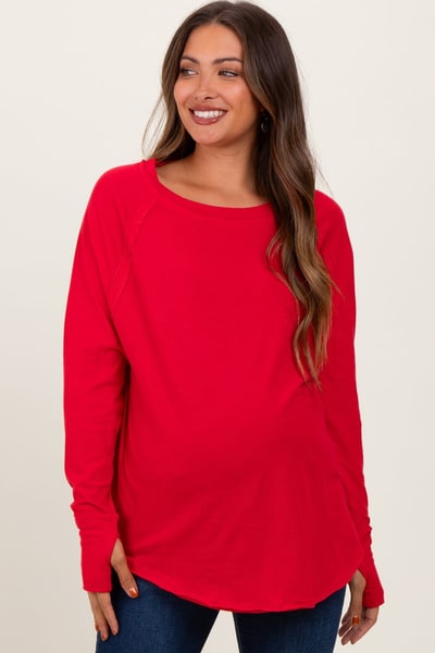 PinkBlush Red Exposed Seam Long Sleeve Maternity Top