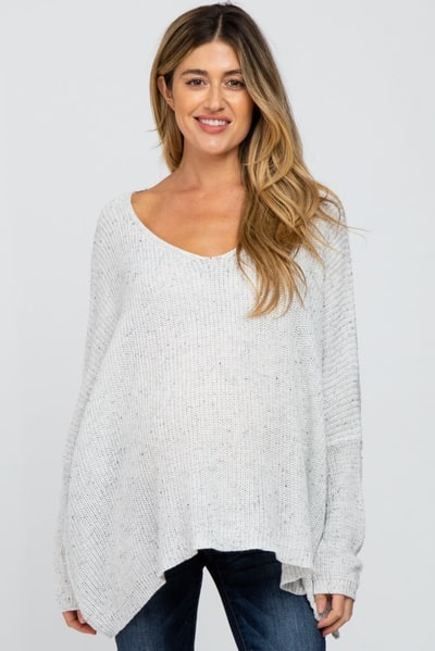 PinkBlush White Speckled Oversized Maternity Sweater