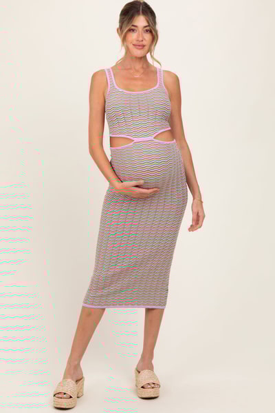 PinkBlush Pink Chevron Knit Cutout Maternity Midi Dress