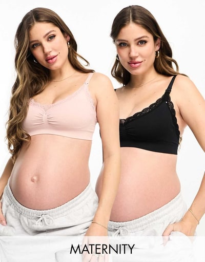 ASOS Lindex MOM Maternity 2 pack seamless lace bras in pink and black