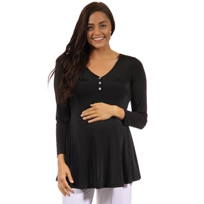 Target 24seven Comfort Apparel Maternity Flared Long Sleeve Henley Top-Black-S