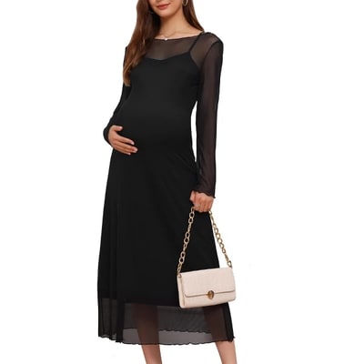Target INSPIRE CHIC Women's Maternity 2 Pcs Dress Mesh Bodycon Wedding Guest Cocktail Party Pregnancy Dresses Medium Black