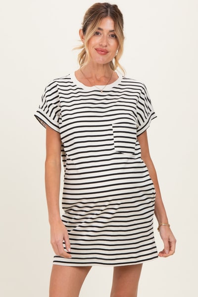 PinkBlush Black Striped Maternity T-Shirt Mini Dress