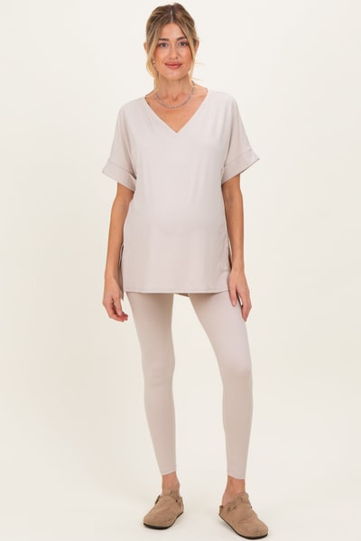PinkBlush Sand Oversized V-Neck Tee Legging Maternity Lounge Set