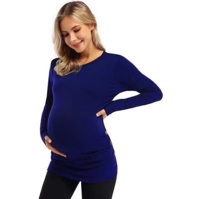 Target Maternity Shirt Long Sleeve Basic Top Ruch Sides Bodycon Tshirt for Pregnant Women