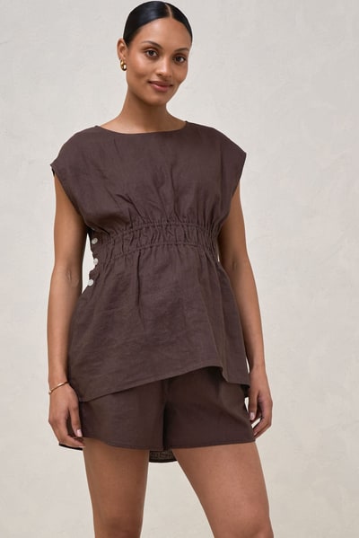 Bae the Label Timeless Button-Side Top - Chocolate