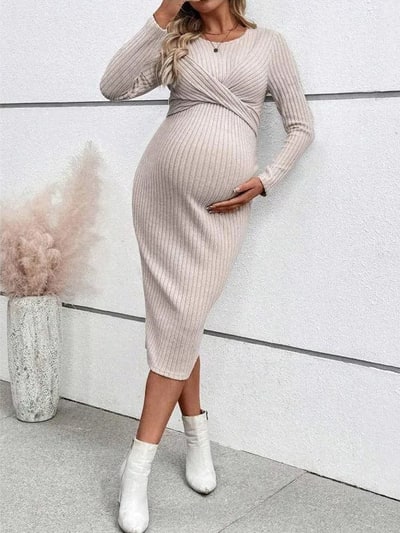 Aura Maternity Knotted Ribbed Maternity Dress