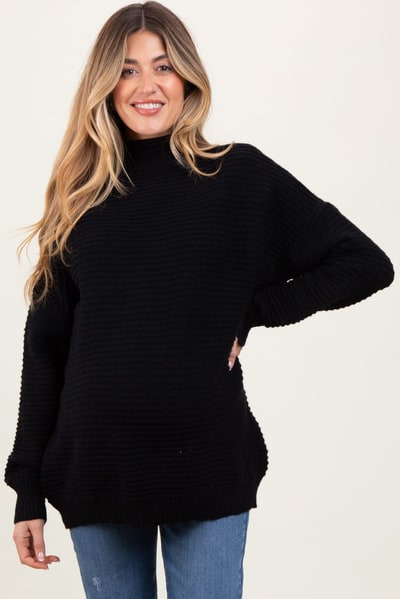 PinkBlush Black Ribbed Knit Turtleneck Dolman Sleeve Maternity Sweater
