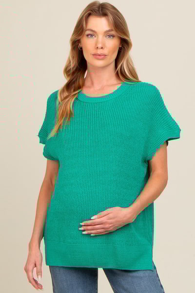 PinkBlush Jade Dolman Short Sleeve Side Slit Maternity Sweater Top