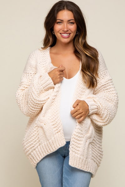 PinkBlush Cream Chunky Knit Maternity Cardigan
