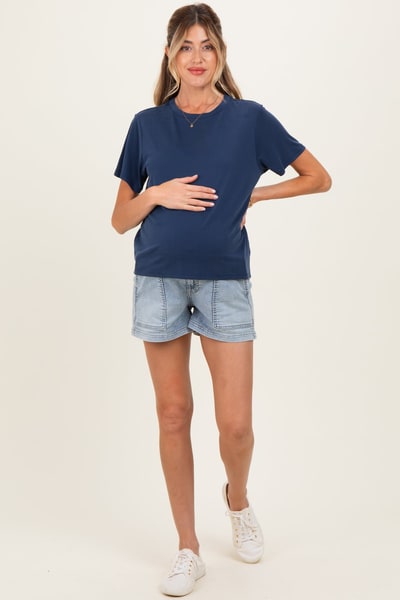 PinkBlush Light Denim Pull On Patch Pocket Maternity Denim Shorts