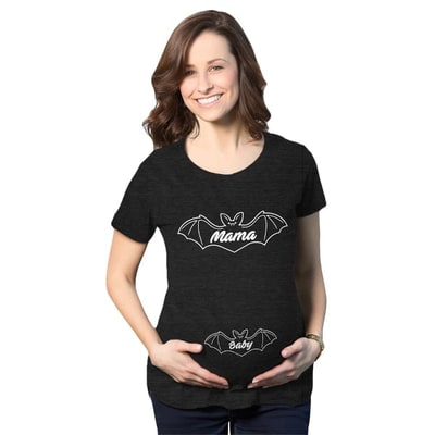 Target Maternity Mama Bat Baby Bat Pregancy Tee Funny Halloween Baby Announcement Graphic Tee - Crazy Dog Maternity T Shirt For Halloween Season Black S