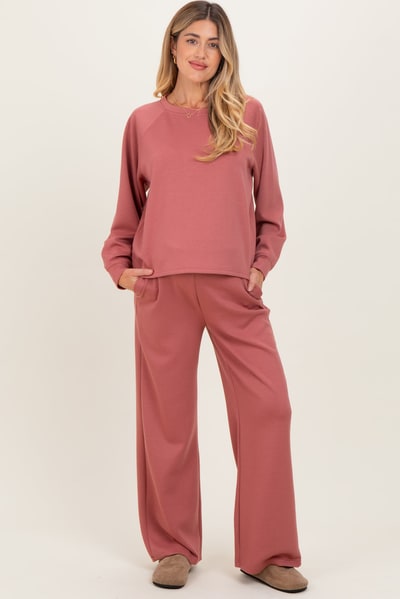 PinkBlush Mauve Crewneck Pullover Pant Maternity Set