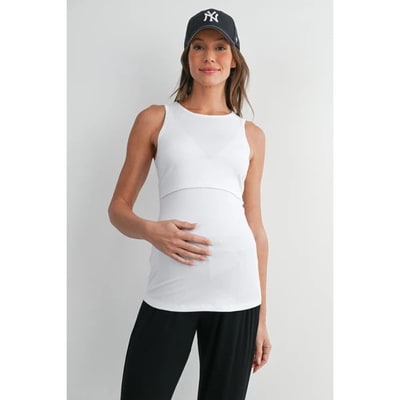 Target Hello Miz Women's Ribbed Sleeveless Maternity Nursing Tank Top with Lift-Up Panel - White - Large