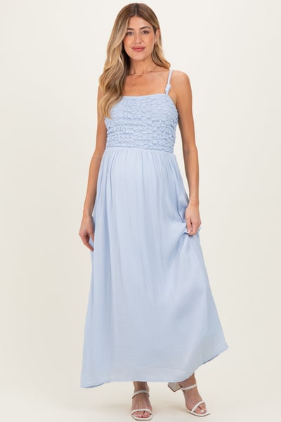 PinkBlush Light Blue Textured Smocked Maternity Maxi Dress