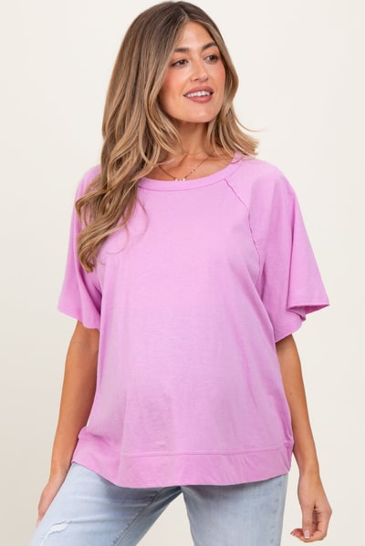 PinkBlush Mauve Oversized Raw Hem Short Sleeve Maternity Tee
