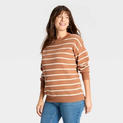 Target Crewneck Essential Maternity Pullover Sweater - Isabel Maternity by Ingrid & Isabel™ Tan/Cream Striped XS