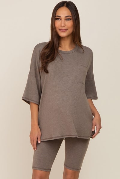 PinkBlush Mocha Biker Short Maternity Sleep Set