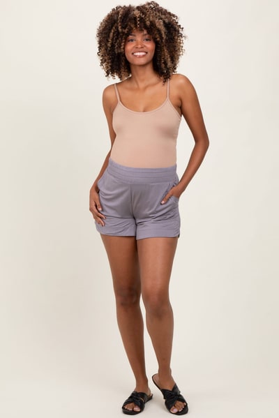 PinkBlush Taupe Basic Rounded Hem Maternity Shorts