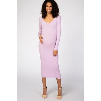 Target Pinkblush Lavender V-Neck Long Sleeve Fitted Maternity Maxi Dress Small