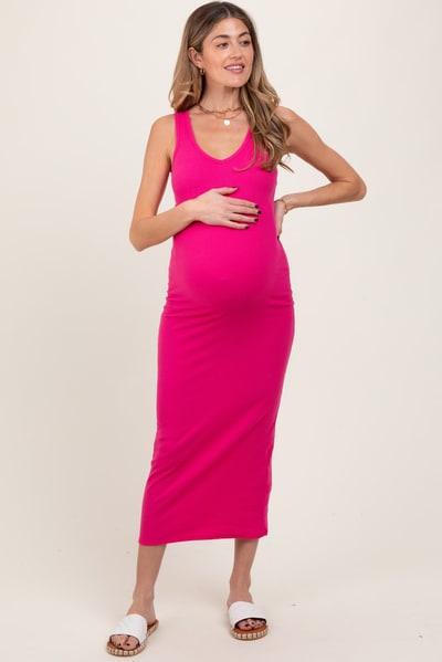 PinkBlush Fuchsia V-Neck Tank Maternity Maxi Dress