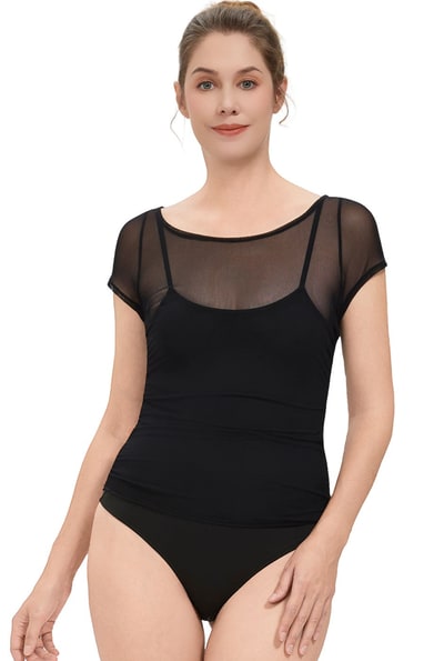 Kimi + Kai Kimi + Kai Women's Sheer Mesh Short Sleeve Bodysuit Top