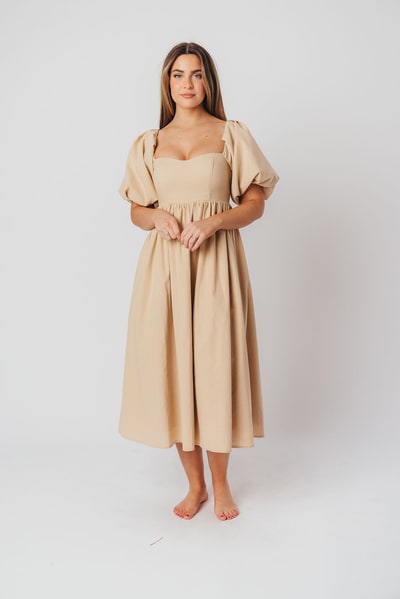 Worth Collective Hamilton Midi Dress in Taupe - Bump Friendly (S-2XL) *Final-Sale*