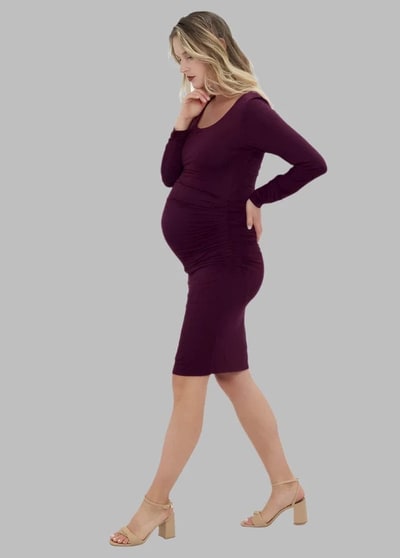 Special Addition Everywear Long Sleeve Maternity Dress in Burgundy