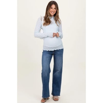 Target Pinkblush Blue Medium Wash Wide Leg Maternity Jeans 24