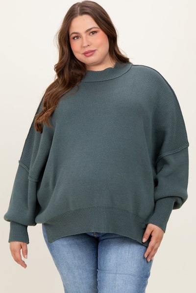PinkBlush Jade Mock Neck Exposed Seam Maternity Sweater