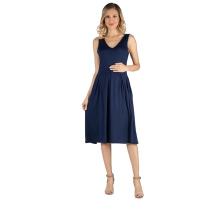 Target 24seven Comfort Apparel Fit and Flare Sleeveless Maternity Midi Dress with Pockets-NAVY-3X