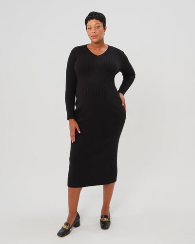 MARION Maternity Full Body Ribbed Maternity & Nursing Midi Sweater Dress