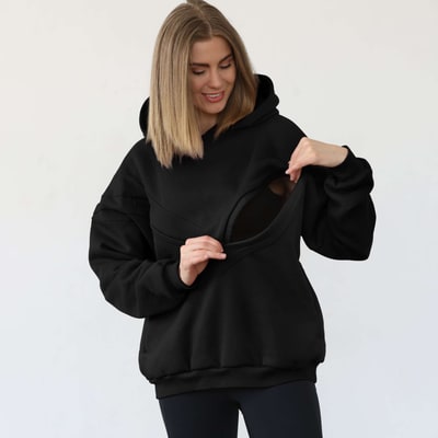 Milk & Baby Isabella Ultra Soft Oversized Nursing & Pregnancy Hoodie | Noir