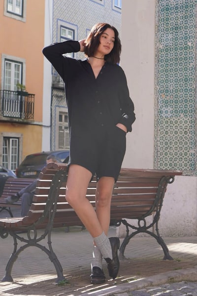 For The Creators Washed Black Juniper Cotton Maternity Romper