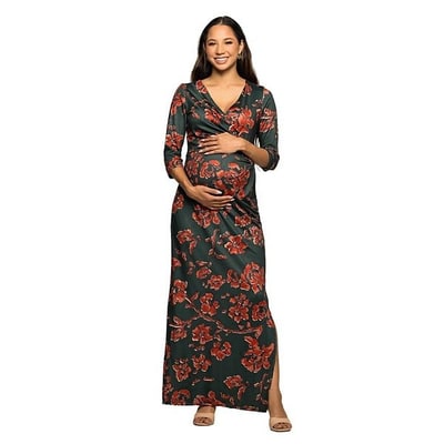 Kohl's Maternity 24Seven Comfort Apparel Floral Print Three Quarter Sleeve Maxi Dress