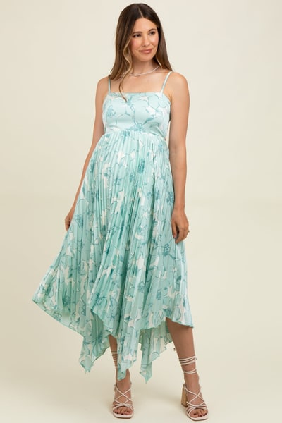 PinkBlush Sage Floral Woven Pleat Skirt Maternity Maxi Dress