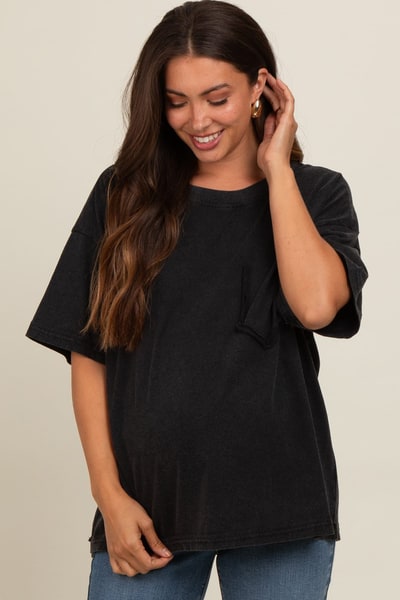 PinkBlush Charcoal Vintage Wash Oversized Maternity Tee