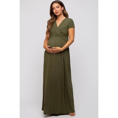 Target PinkBlush PinkBlush Olive Draped Maternity/Nursing Maxi Dress Olive Medium