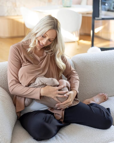 Angel Maternity Cynthia Button Design Nursing Cardigan in Taupe