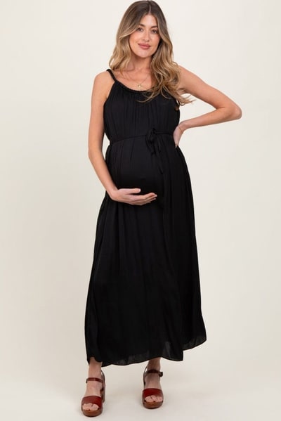 PinkBlush Black Braided Neckline Maternity Maxi Dress